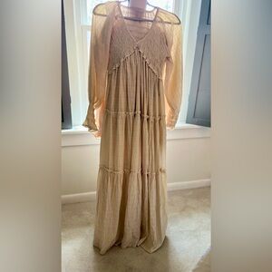 Cream Tiered Gown with Bishop Sleeves